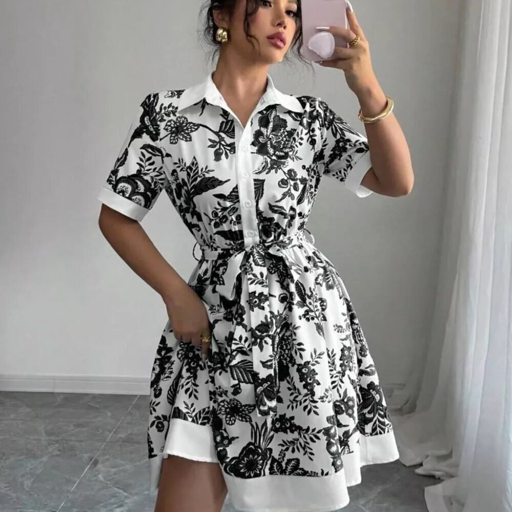 Floral Print Button-Front Shirt Dress